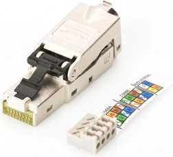 Conector modular RJ45 DIGITUS cat. 6A, PoE+, 10GbE, STP, apantallado, metálico, sin herramientas