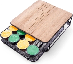 Organizador para cápsulas de café, metálico negro con tablero de madera