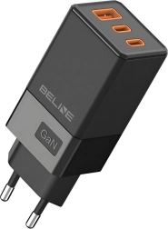 Cargador negro GaN 65W con 2x USB-C y USB-A