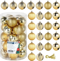 Juego de bolas navideñas doradas irrompibles de 6 cm, 25 uds.