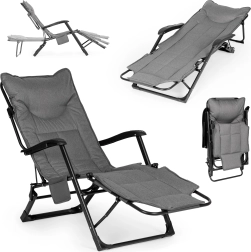 MultiGarden tumbona de jardín plegable 2 en 1 con reposapiés de 3 posiciones, gris