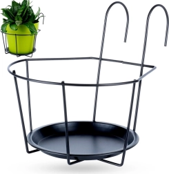 Soporte metálico negro para maceta de balcón