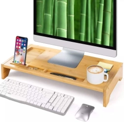 Soporte de bambú para monitor con organizador
