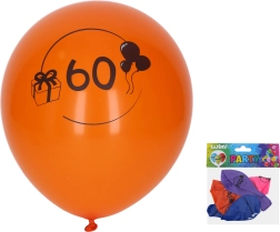 Globos con número 60, 30 cm, mezcla de colores, set de 5 uds