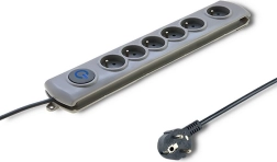 Regleta alargadora con protección contra sobretensiones Quick Switch, 6 tomas, 3 m, gris