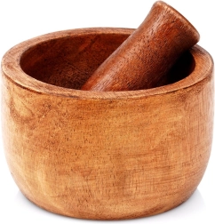 Mortero de madera de mango con machacador