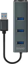 Hub USB-A 3.1 Gen 1 Savio con 3 puertos y adaptador RJ-45 gigabit ethernet
