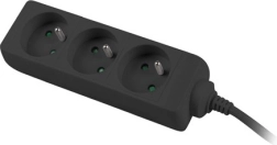 Cable alargador 1,5 m, negro, 3 tomas con cable de cobre