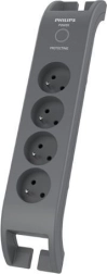 Regleta con protección contra sobretensiones Philips 2 m, 4 tomas, gris