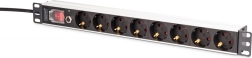 Regleta PDU para rack 19'' con protección contra sobrecarga, 8 tomas Schuko, cable de 2 m, 16 A, de aluminio
