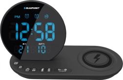 Radio despertador con FM, carga inalámbrica Qi y sensor de temperatura – negro