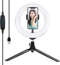 Luz LED de anillo Puluz de 20 cm con trípode y soporte para teléfono