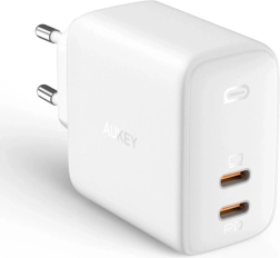 Cargador de red AUKEY Omnia Duo PA-B4, 2× USB‑C, Power Delivery 3.0, GaN, 65 W, blanco