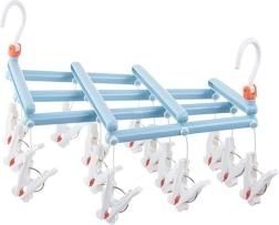 Tendedero plegable colgante con pinzas, 14 clips, azul claro