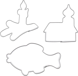 Juego de cortadores de galletas de acero inoxidable, 3 uds: iglesia, vela y pez