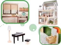 Casa de muñecas de madera LULILO FLORO boho con LED, 78 cm