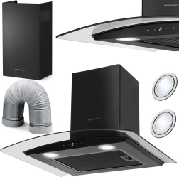 Campana extractora decorativa de pared 60 cm BERDSEN BT-216, vidrio negro