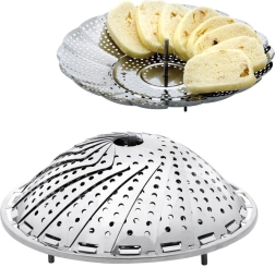 Cesta de vapor plegable de acero inoxidable 14–23 cm