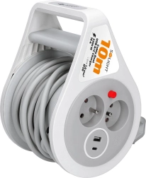 Solight alargador en carrete de 10 m con USB-A y USB-C