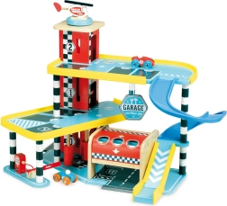 Vilac garaje Vilacity – garaje de madera de varios niveles con ascensor y cochecitos