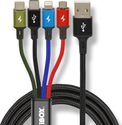 Cable de carga universal 4 en 1 con USB‑C, micro USB y Lightning, 1,2 m, iBOX