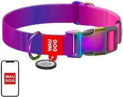 Collar para perro WAU DOG con código QR, degradado morado, talla XL