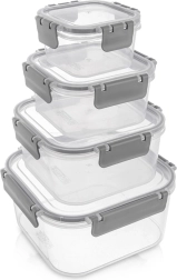 Juego de recipientes cuadrados para alimentos con junta de sellado, 4 uds