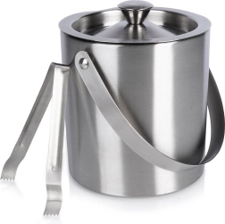 Cubo térmico de acero inoxidable para hielo con pinzas, tapa y asa 1,7 l