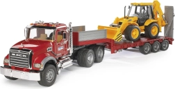 Camión Bruder Mack con remolque y cargadora JCB 4CX 1:16