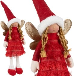 Decoración navideña ángel/elfo con alas brillantes, roja
