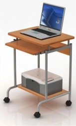 Escritorio de ordenador compacto con bandeja extraíble para teclado, haya