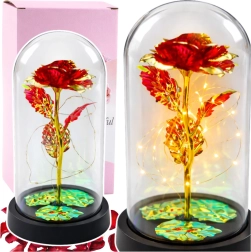 Rosa roja eterna bajo una cúpula de cristal con iluminación LED