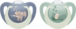 Chupete NUK First Choice Night 0–6 m, 2 uds, guisante/koala