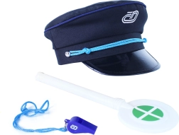 Set infantil de jefe de estación de České dráhy: gorra, silbato y disco de señalización
