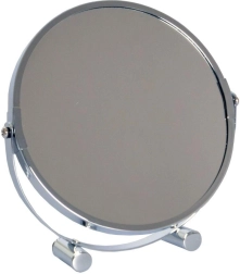 Espejo cosmético de doble cara con soporte, diámetro 17 cm, cromo