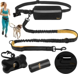 Cinturón lumbar Purlov con correa amortiguada para perro 2 m hasta 50 kg con bolsa para premios y estuche para bolsas