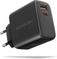 Axagon ACU-PQ45 cargador de red GaN de 2 puertos USB‑C PD y USB‑A QC, 45 W, negro