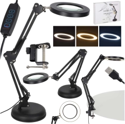 Lámpara de escritorio LED con lupa y brazo ajustable, 2 opciones de fijación