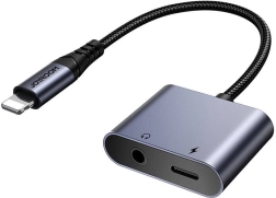 Adaptador de audio Joyroom 2 en 1 Lightning a 3,5 mm + Lightning negro