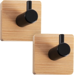 Ganchos de pared autoadhesivos de madera con metal negro 4,5 × 4,5 cm – set de 2 uds.