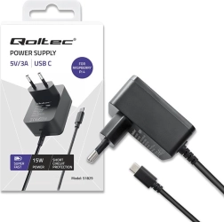 Cargador USB‑C de 15 W para Raspberry Pi 4 con Power Delivery – negro
