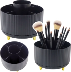 Organizador giratorio para brochas de maquillaje y labiales, 5 compartimentos, negro