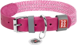 Collar para perro rosa WAU DOG Classic L de cuero y algodón reciclado