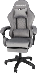Sillón gaming de terciopelo gris con reposapiés INVINCIBLE
