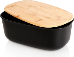 Panera con tapa de bambú, negra 39 × 23,5 × 15,5 cm VILDE