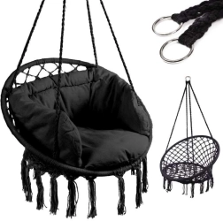 Sillón colgante nido de cigüeña con respaldo – negro