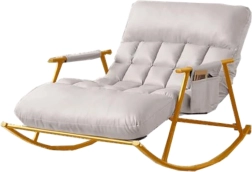 Sillón mecedor doble con base metálica dorada – blanco