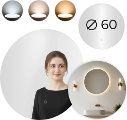 Espejo LED redondo para baño de 60 cm con interruptor táctil y 3 colores de luz MODERNHOME
