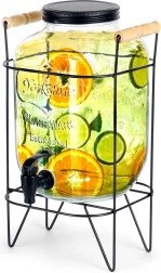 Dispensador de bebidas de vidrio con grifo y soporte negro 5,5 l