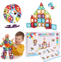 Juego de construcción magnético con cochecitos y remolque – 130 piezas